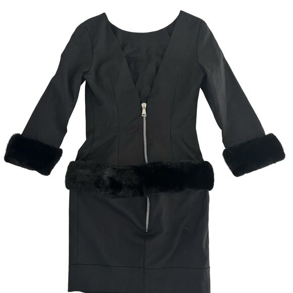 FLAVIO CASTELLANI Black Low Back Fur Trim Cocktail Dress US 8/ 44 Italy - Picture 10 of 10